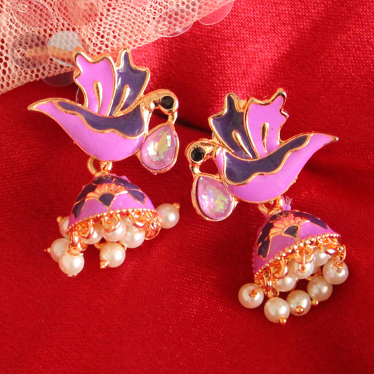 Lilac Bird Design Mini Meenakari Jhumki