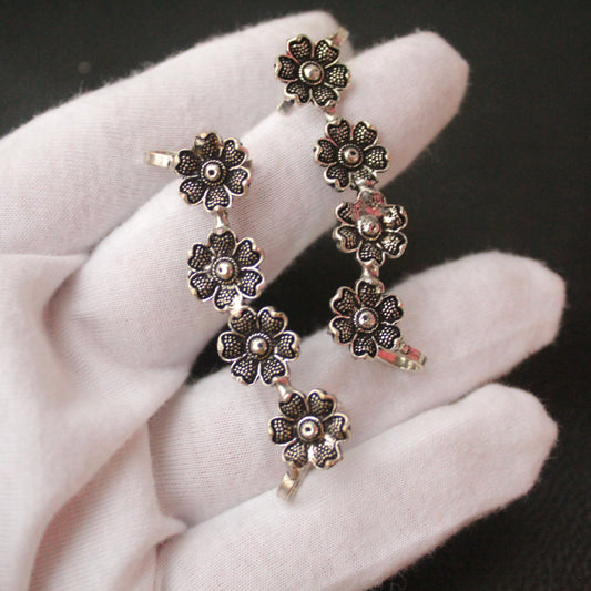 Floral Design Oxidised Silver Pair of Earcuffs