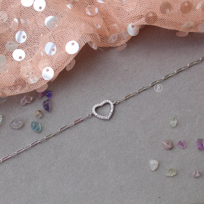92.5 Sterling Silver Anklet With Love Heart Charm
