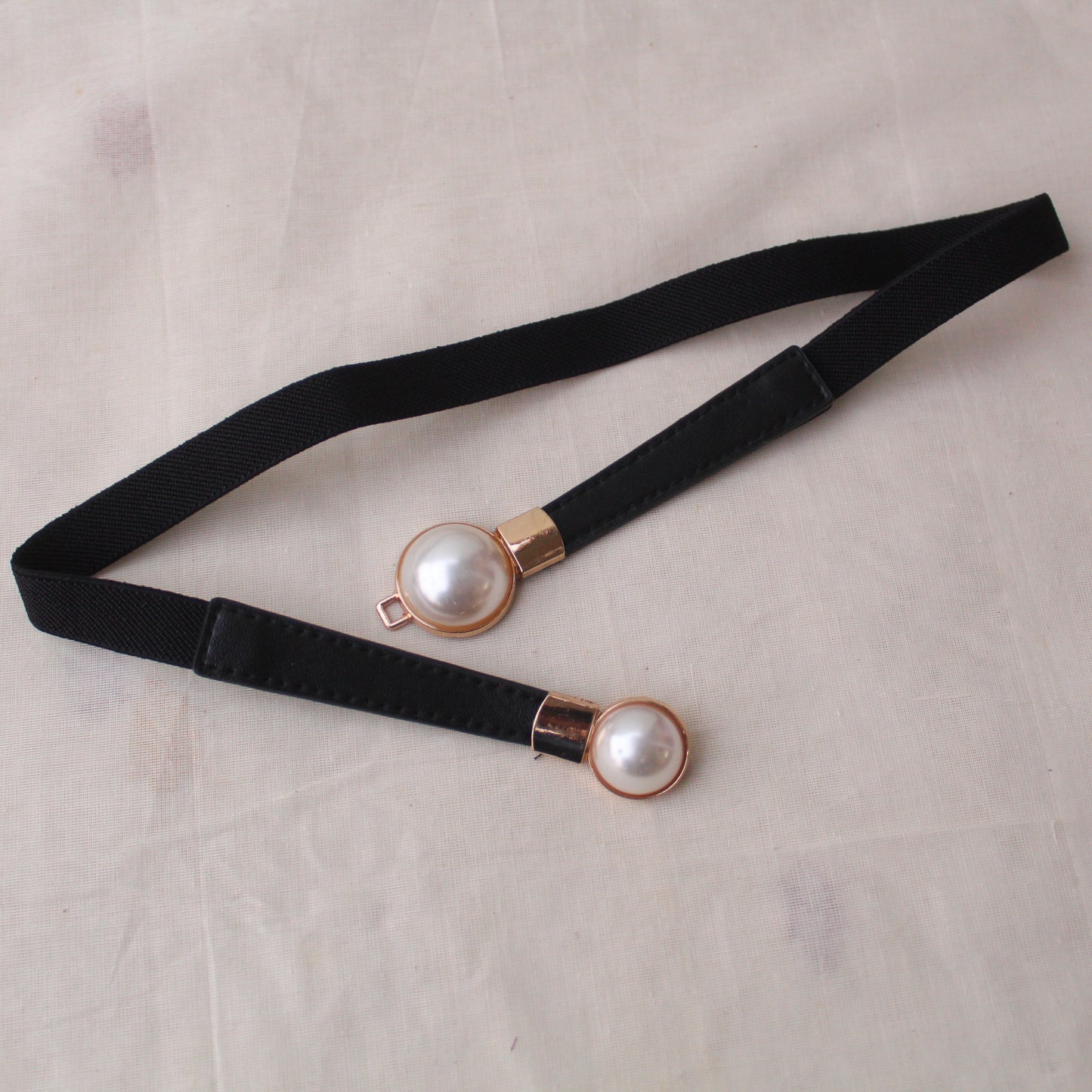 Elegant Pearl Studded Black Waist-belt