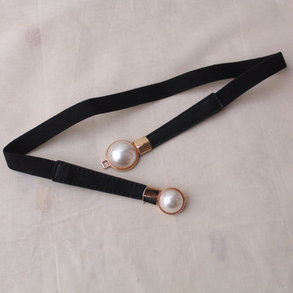 Elegant Pearl Studded Black Waist-belt