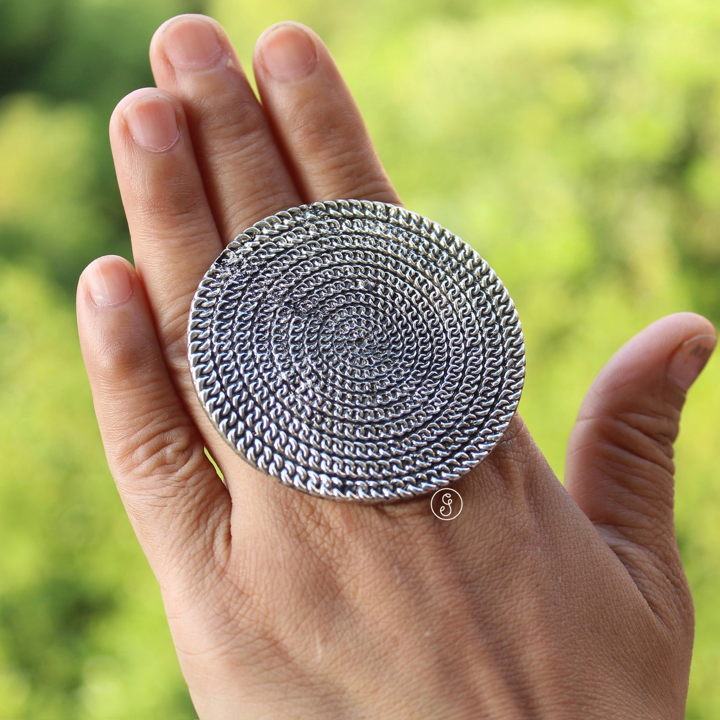 Extra large Oxidised Silver Adjustable Ring