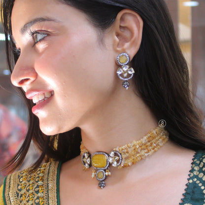 Classic Yellow Stones Choker Necklace Set