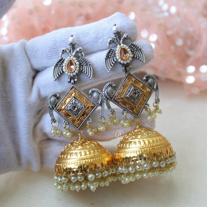 Fusion Dual Colour Tone Jhumki Earrings