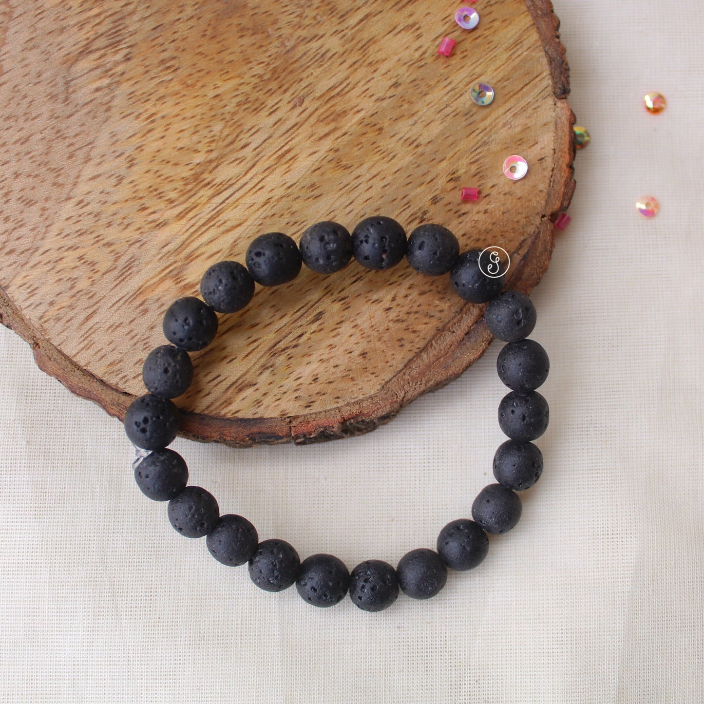 Black Lava Beads Stretchable Unisex Bracelet