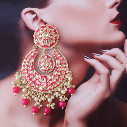 Beautiful Pink Big Chandbali Earrings