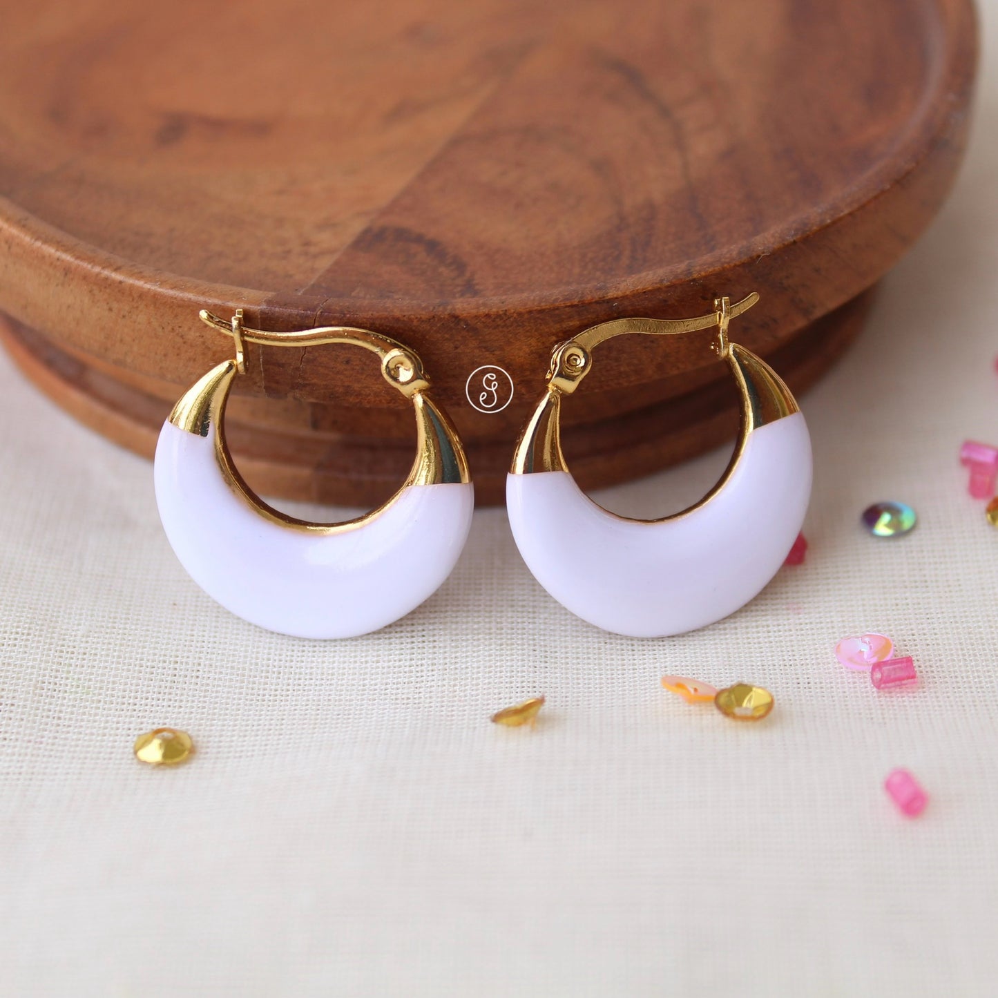 Pretty Anti-Tarnish White Hoops Earrings