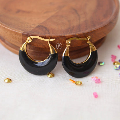 Black Anti-Tarnish Hoops Earrings