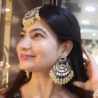 Mirror Work Chandbali Earrings with Maangtika