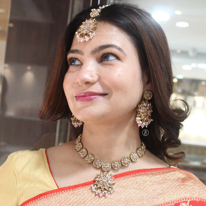 Sparkling Reversed Diamond Necklace Set With Tika