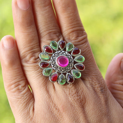 Traditional Design Colourful Adjustable Ring