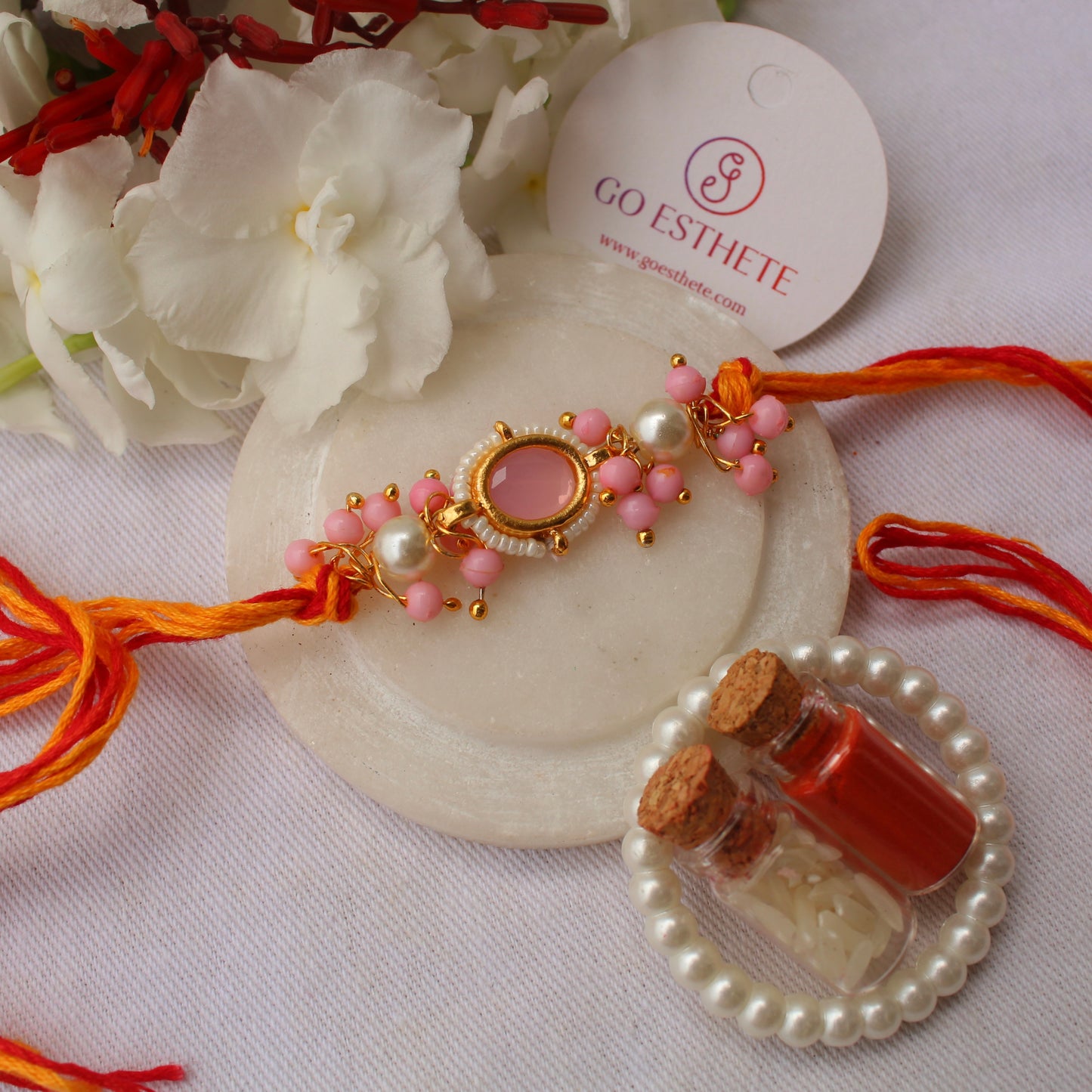 Pink Kundan Work Rakhi For Brother