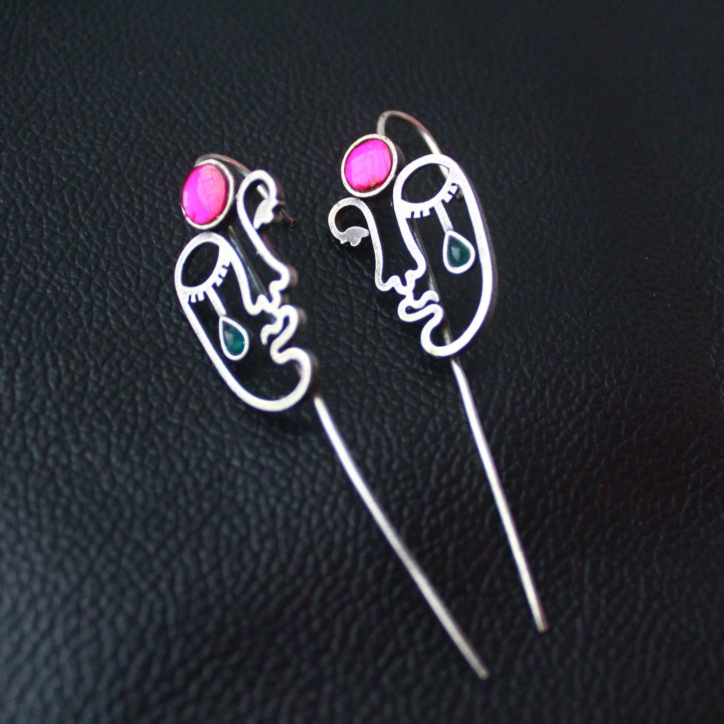 Abstract Art Oxidised Silver Ear-cuff Earrings