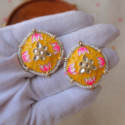 Beautiful Yellow Meenakari Studs Earrings