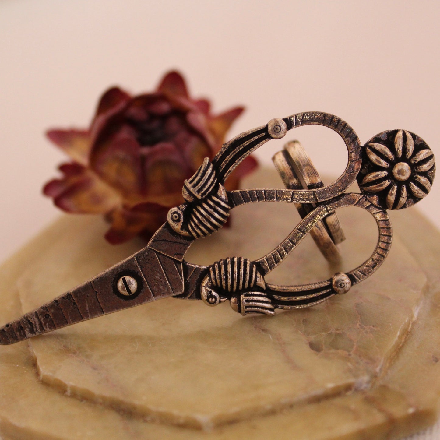 Scissors Design Oxidised Silver Adjustable Ring