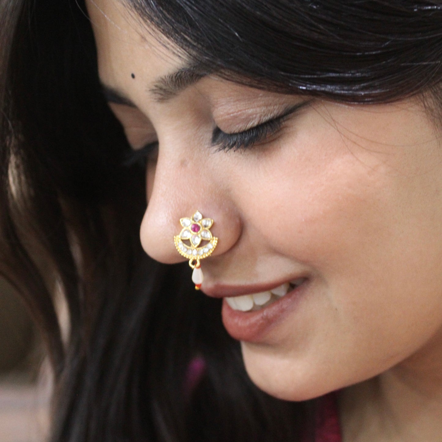 Delicate Kundan Press-On Nose Pin (Non-Pierced Nath)