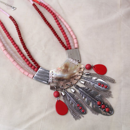 Red Beads & Tassels Work Designer Necklace