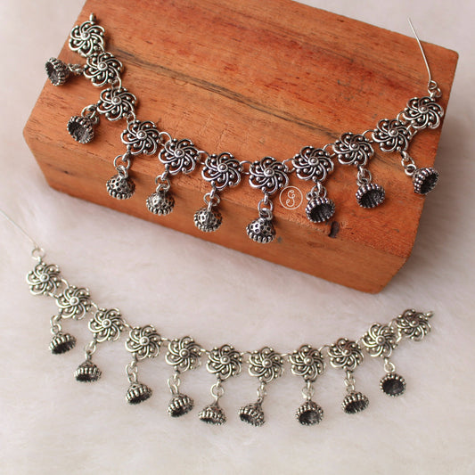 Eye-catching Oxidised Silver Ear-chains