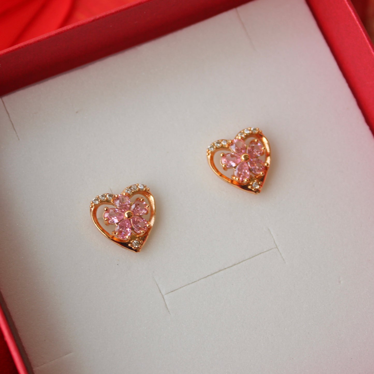 Pretty Pink Diamonds Heart Design Studs