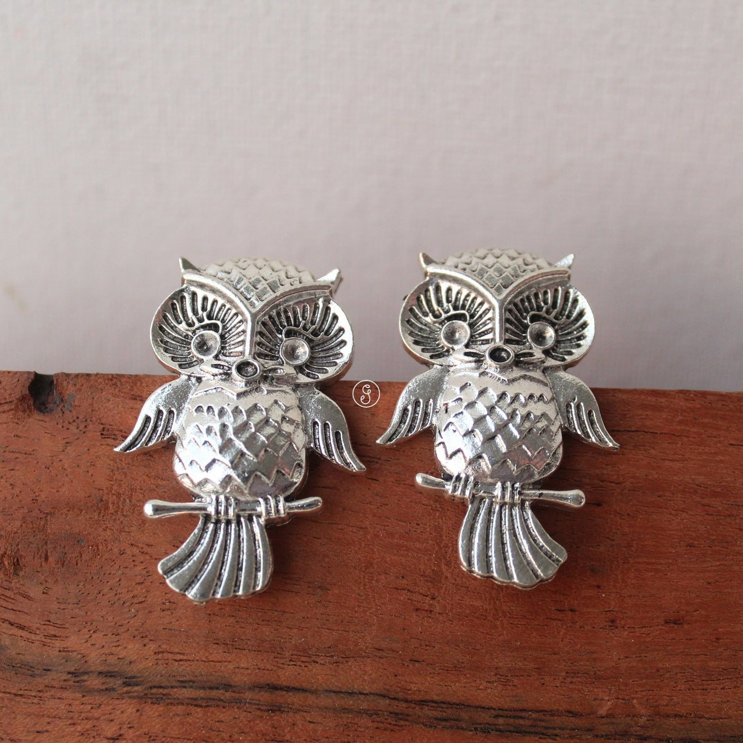 Unique Oxidised Silver Owl Design Studs