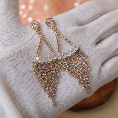 Golden Diamonds Embellished Long Earrings