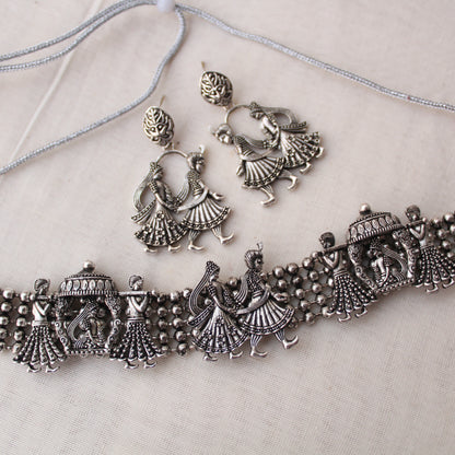 Wedding Motif Oxidised Silver Necklace Set