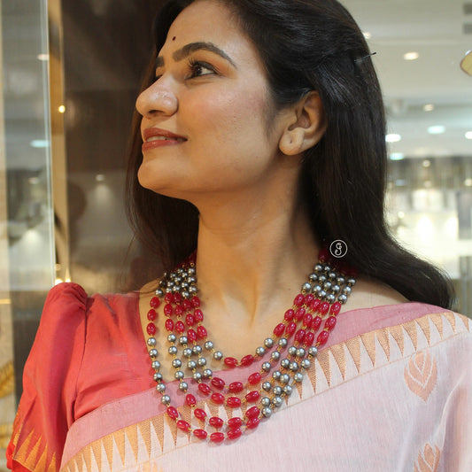 Graceful Ruby Stones Multi-Layered Mala Necklace