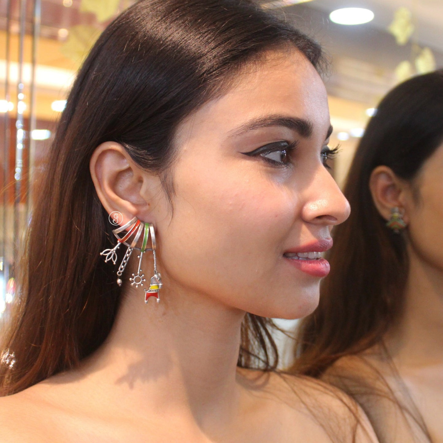 Boho Dual-Design Oxidized Silver Earrings