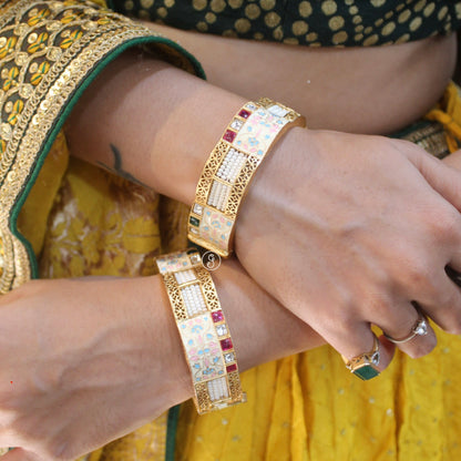 Beautifully Carved Gold Plated Brass Kada Set