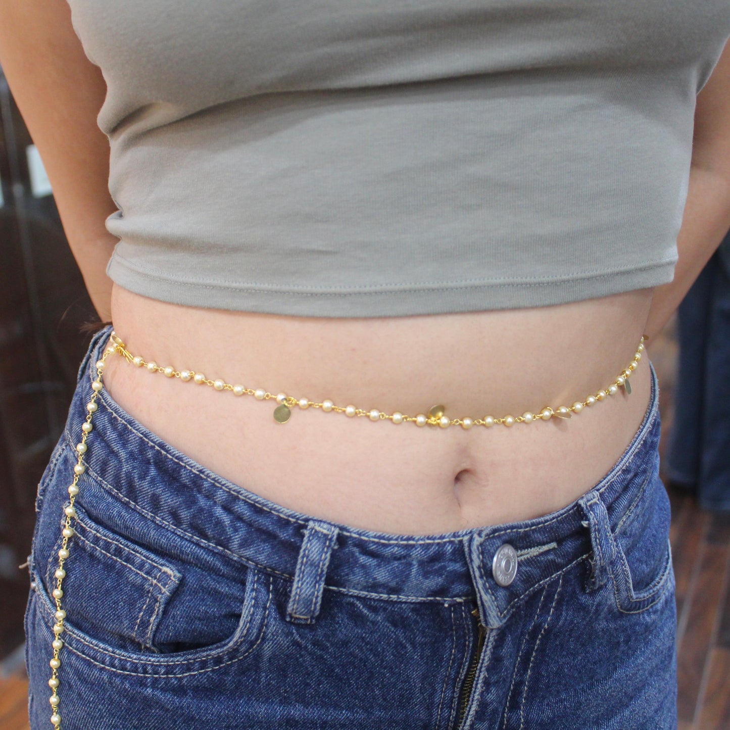 Gold-Tone Coin Waist Chain/Adjustable Belly Chain