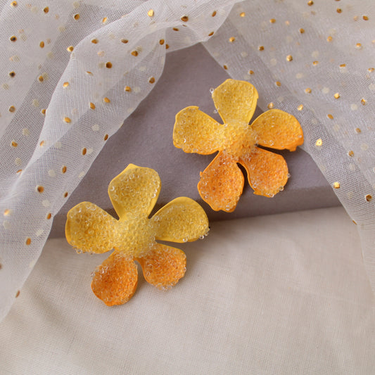 Radiant Yellow Sugar Crust Flower Earrings