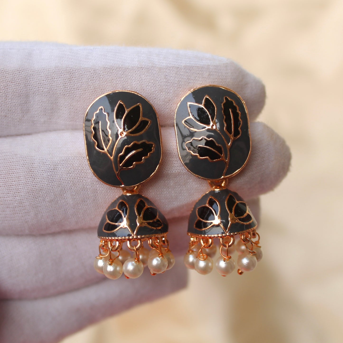 Grey & Black Mini Meenakari Jhumki