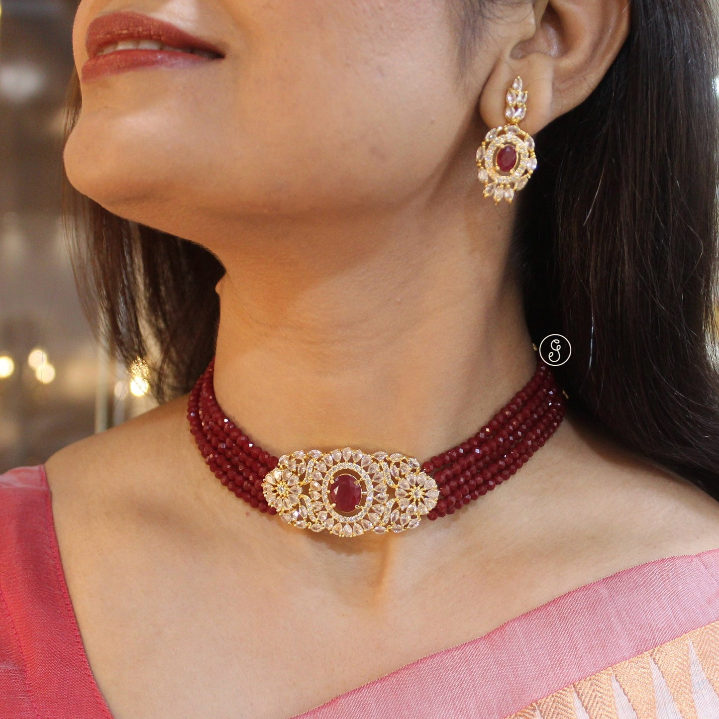Gold Alike American Diamonds Choker Set