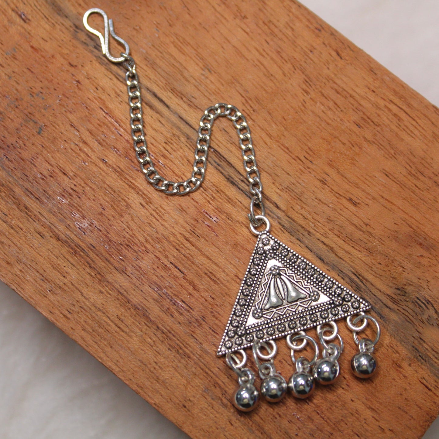 Unique Triangle Shape Oxidised Silver Tika