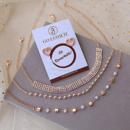 Set of 3 Chains With Free Pair of Heart Studs