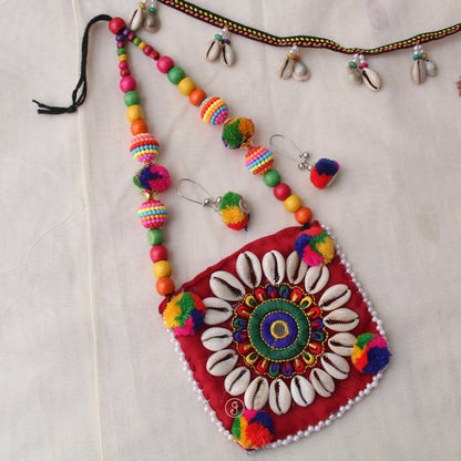 Traditional Necklace With Shells & Pompom Work