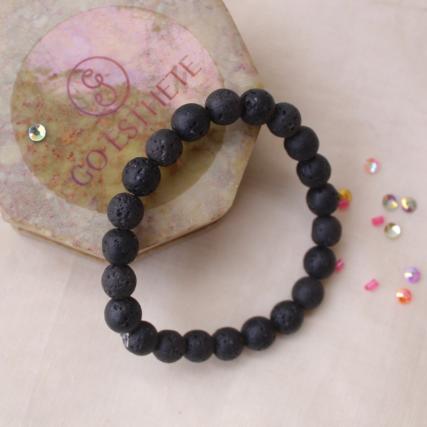 Black Lava Beads Stretchable Unisex Bracelet