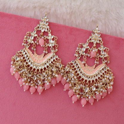 Stunning Pink Chandelier Design Long Earrings