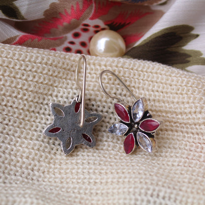 Magenta & White Stones Work Mini Earrings