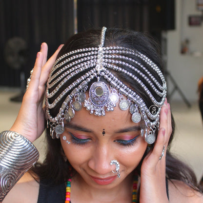 Oxidised Silver Multi Layered Statement Damini Tika