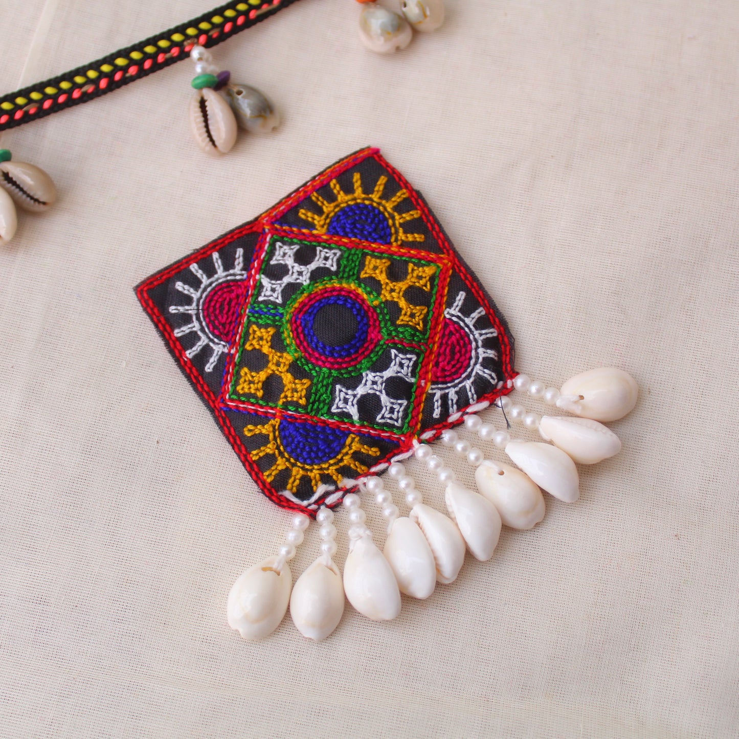 Gamthi Embroidered Patch With Shells Work