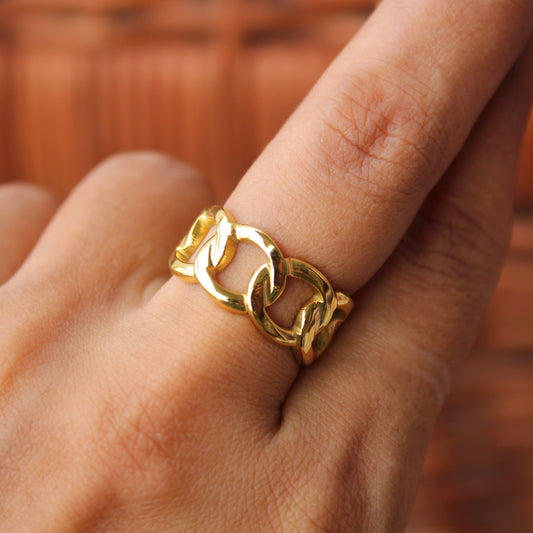 Golden Chain Design Anti-Tarnish Adjustable Ring