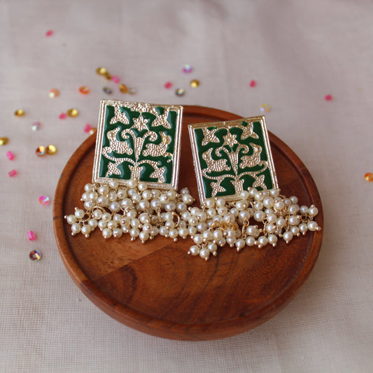 Classic Square Shaped Green Earrings