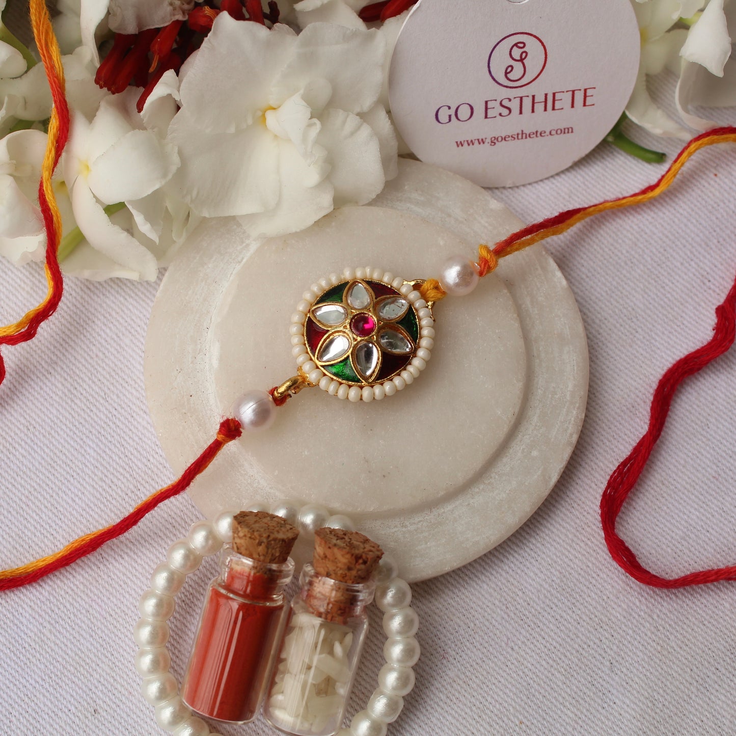 Lovely Kundan & Meena Work Rakhi