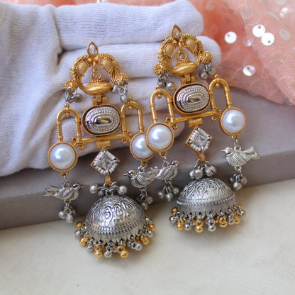 Fusion Dual Tone Long Jhumki Earrings