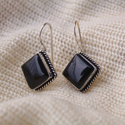 Black Stone Work Mini Brass Earrings