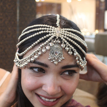 Oxidized Multi-Layered Damini Style Maang-Tika