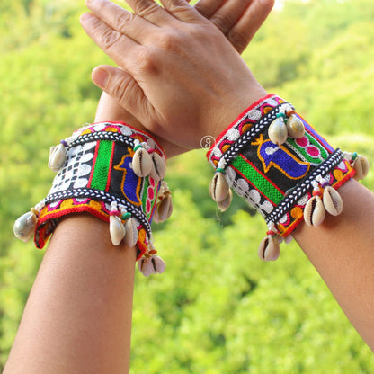 Multicolour Embroidered Shells Work Pair of Bracelets