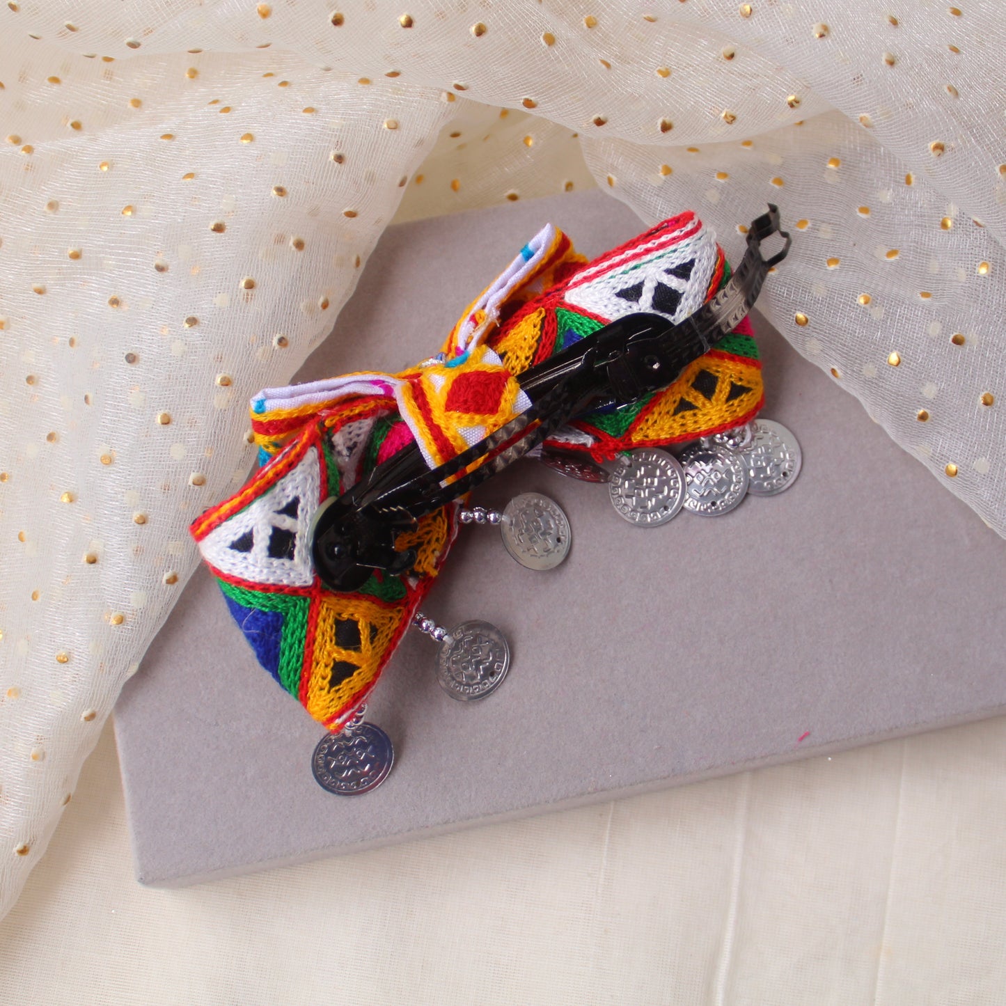Classic & Colourful Gamthi Style Bow Hair-Clip