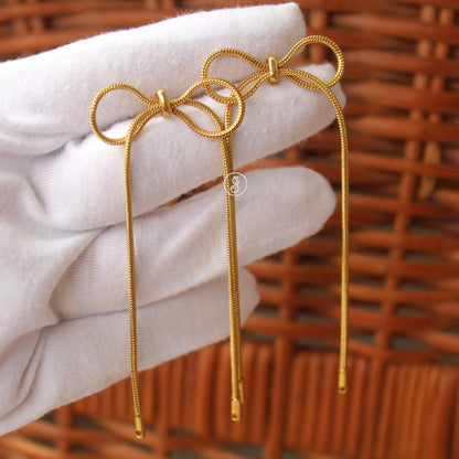 Long Yet Light-Weight Bow Design  Earrings